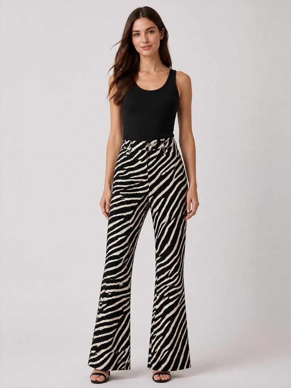 Sincerely Jules Medium Black & Cream Zebra Flare Pants